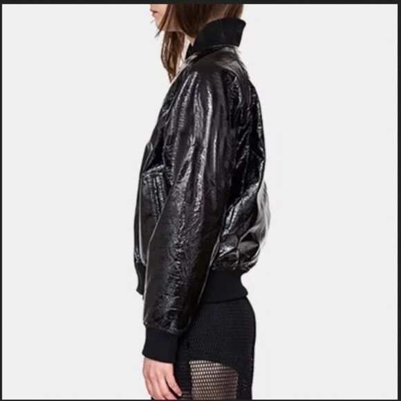 NWOT Sandwich Wet look Bomber Jacket Biker Moto Jacket vinyl look Mobwife Jacket - Picture 6 of 17